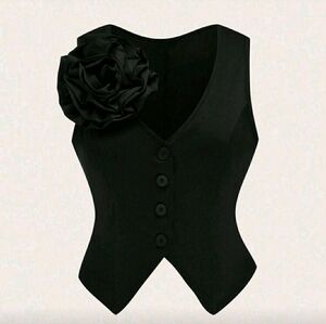 Sunnyshic Plus Size Minimalist Commuting 3D Flower V-Neck Sleeveless Fitted Vest